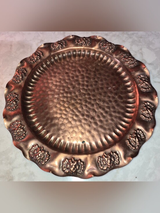 Other - Vintage Gregorian Copper Plate Solid Copper Scallops and Flowers Design 9-1/4"
